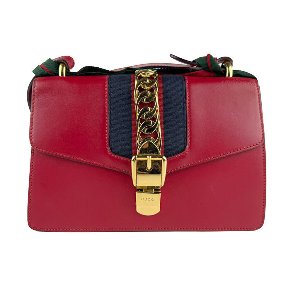 Gucci Sylvie Leather Shoulder Bag Red Gold